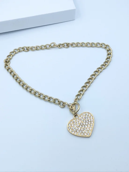 4/24$  Gold tone heart rhinestone chain necklace - Picture 5 of 5